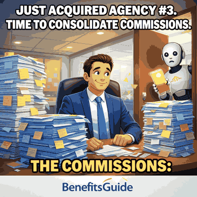 BenefitsGuide commission automation showing carrier statement downloads and data normalization