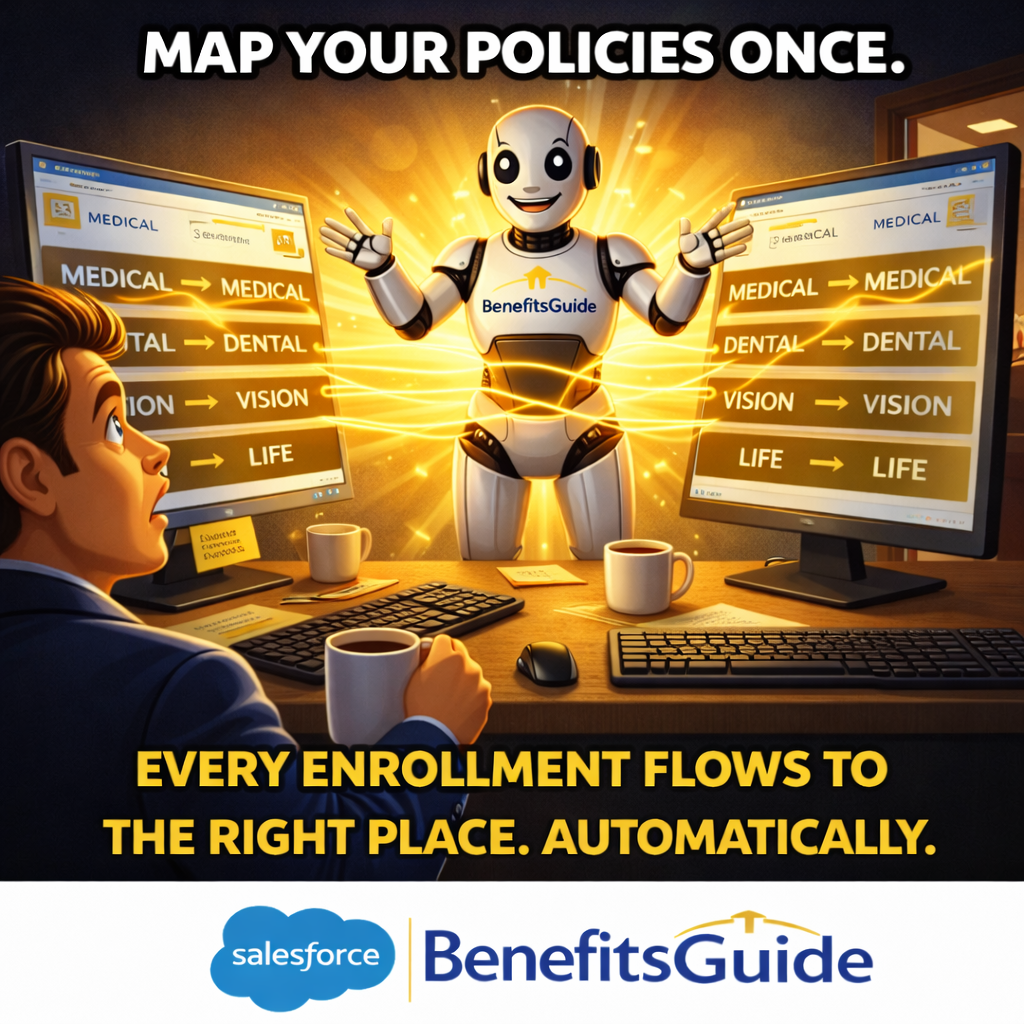 BenefitsGuide showing data flowing automatically between BerniePortal and Salesforce