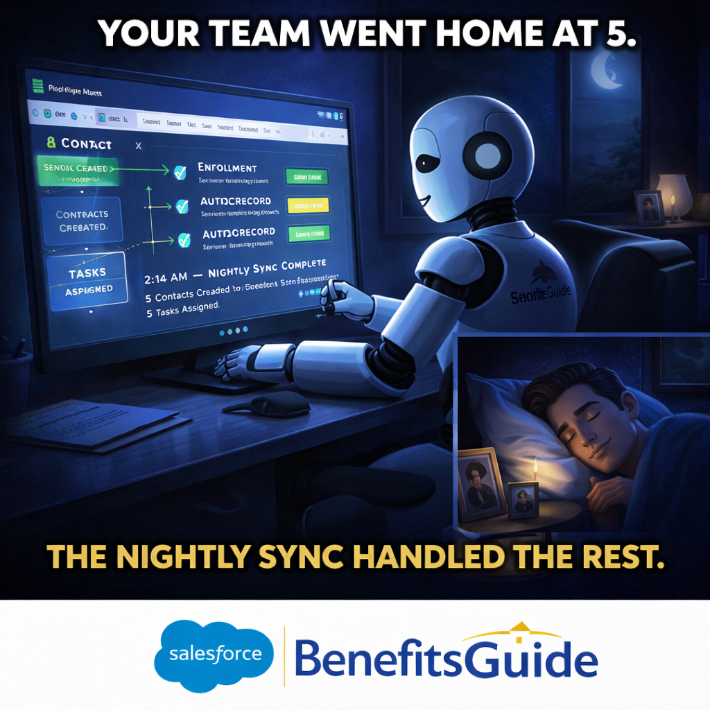 BenefitsGuide unified platform showing connected data from BerniePortal and CRM in one view