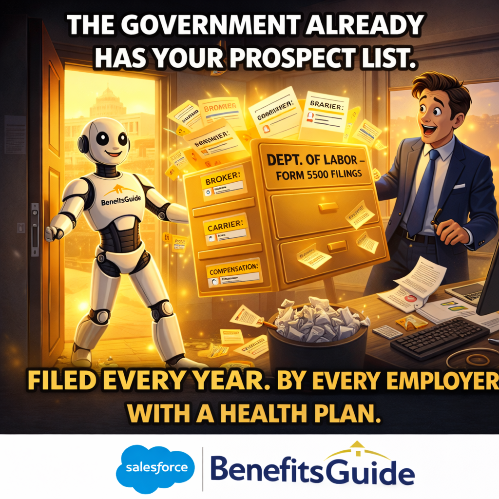 Salesforce report showing prospect accounts from Form 5500 filings with filters and activity tracking