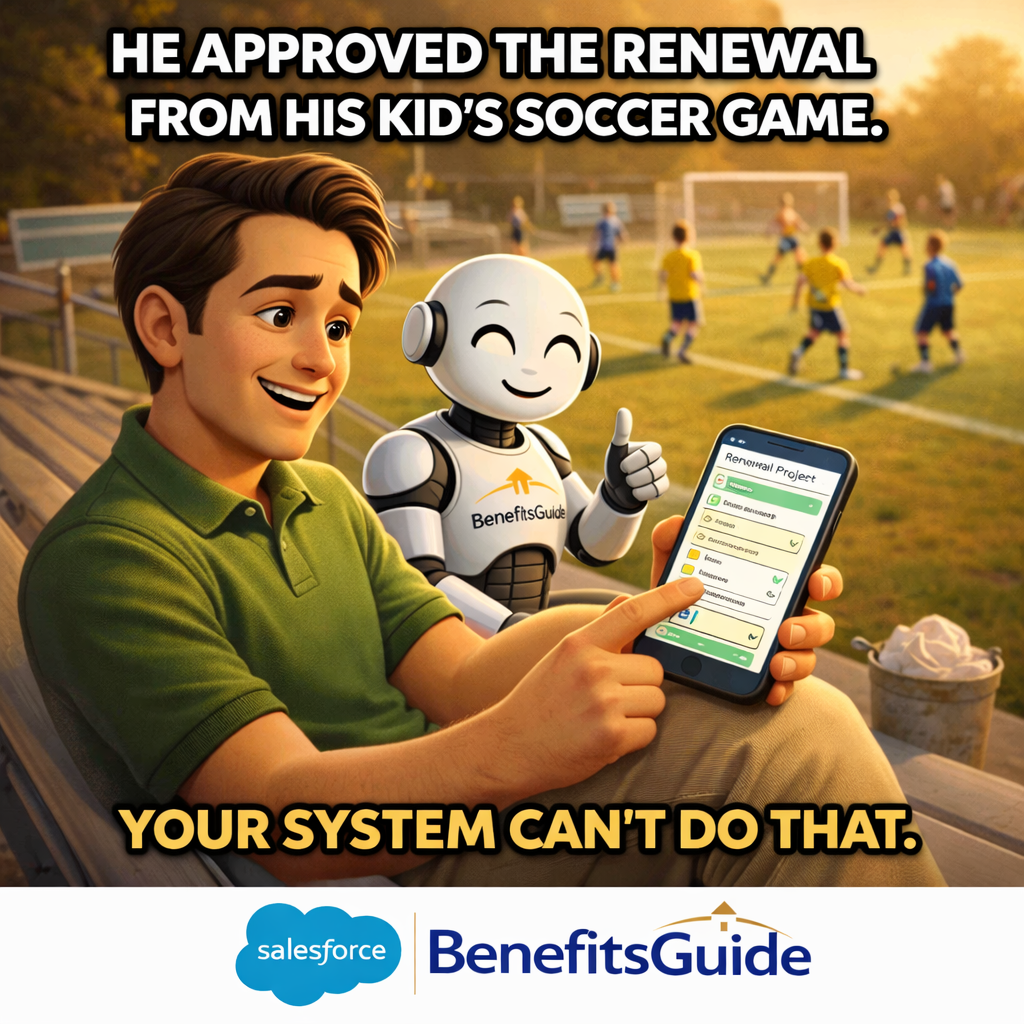 BenefitsGuide mobile app showing project management and checklist items on a phone
