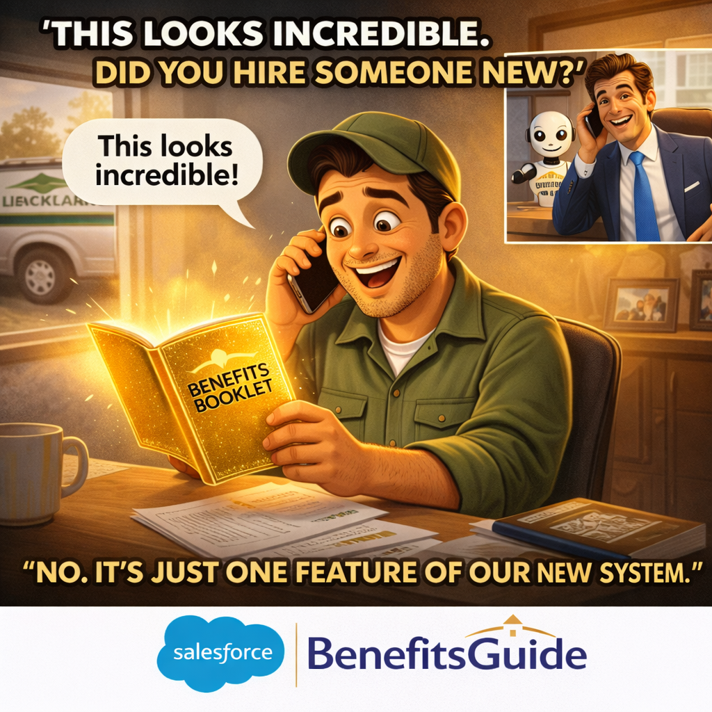 BenefitsGuide benefit booklet showing multiple coverage types with eligibility, premiums, and carrier details