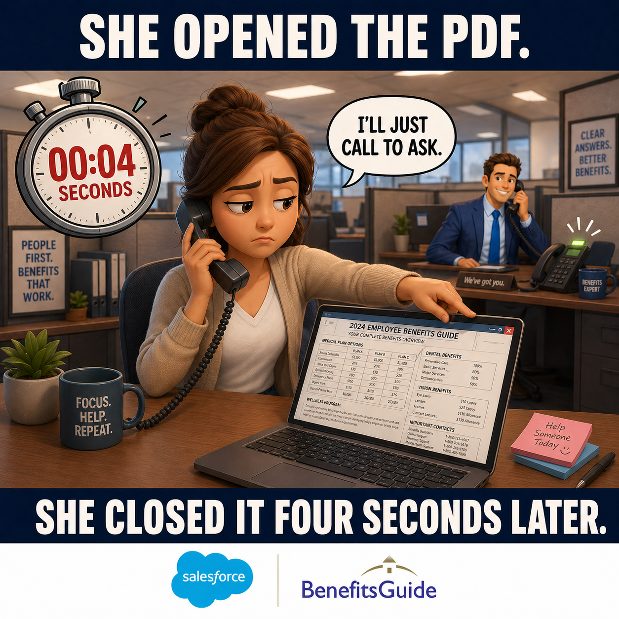 A benefits PDF buried in a downloads folder, unopened, the fate of the traditional benefit booklet